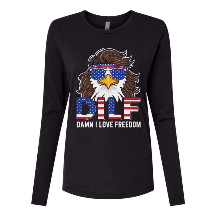 Damn I Love Freedom Eagle Funny Patriotic July 4th Womens Cotton Relaxed Long Sleeve T-Shirt