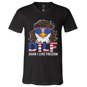 Damn I Love Freedom Eagle Funny Patriotic July 4th V-Neck T-Shirt