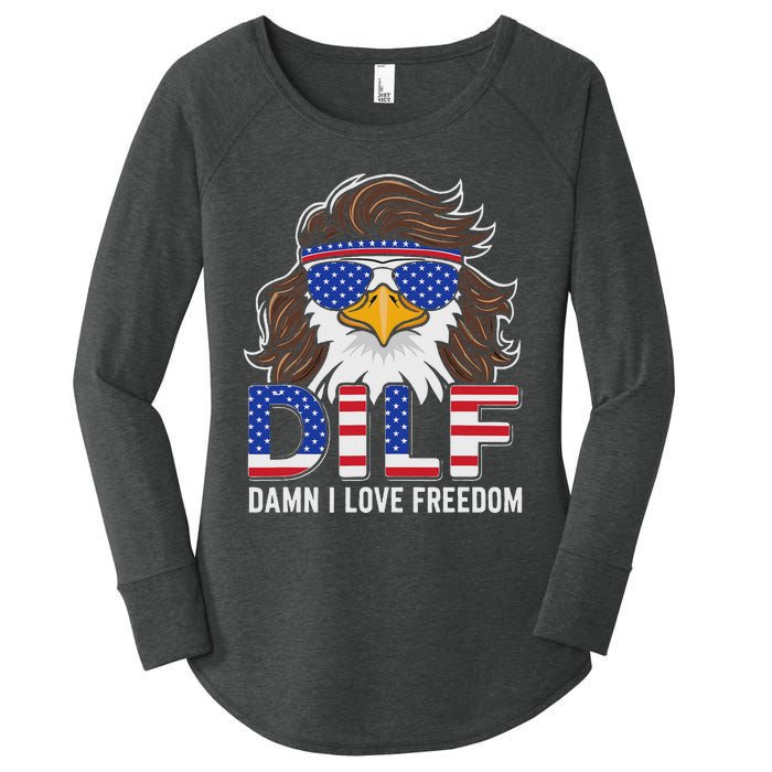 Damn I Love Freedom Eagle Funny Patriotic July 4th Women's Perfect Tri Tunic Long Sleeve Shirt