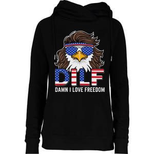 Damn I Love Freedom Eagle Funny Patriotic July 4th Womens Funnel Neck Pullover Hood