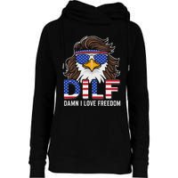 Damn I Love Freedom Eagle Funny Patriotic July 4th Womens Funnel Neck Pullover Hood