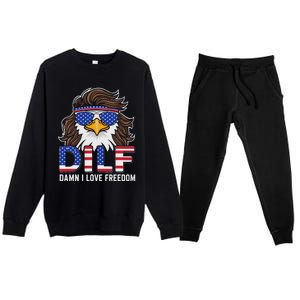 Damn I Love Freedom Eagle Funny Patriotic July 4th Premium Crewneck Sweatsuit Set