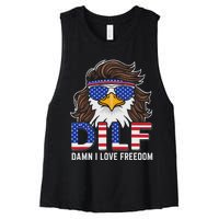 Damn I Love Freedom Eagle Funny Patriotic July 4th Women's Racerback Cropped Tank