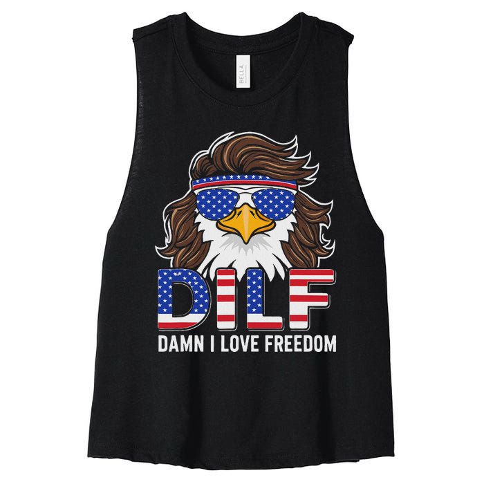 Damn I Love Freedom Eagle Funny Patriotic July 4th Women's Racerback Cropped Tank