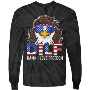 Damn I Love Freedom Eagle Funny Patriotic July 4th Tie-Dye Long Sleeve Shirt