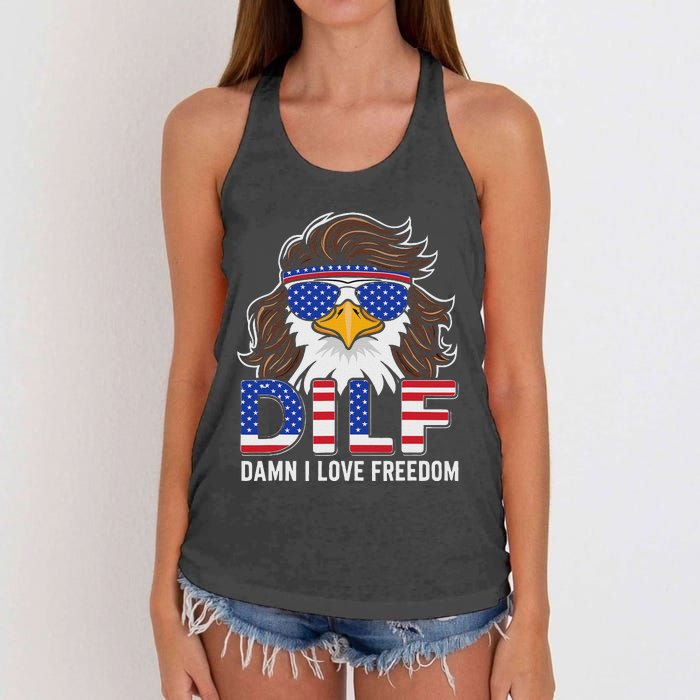 Damn I Love Freedom Eagle Funny Patriotic July 4th Women's Knotted Racerback Tank