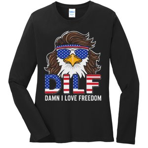 Damn I Love Freedom Eagle Funny Patriotic July 4th Ladies Long Sleeve Shirt