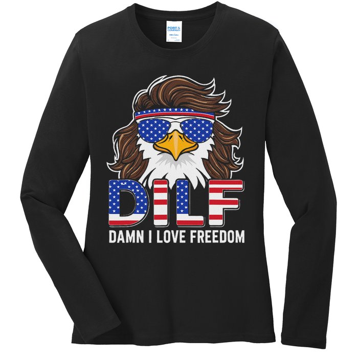 Damn I Love Freedom Eagle Funny Patriotic July 4th Ladies Long Sleeve Shirt