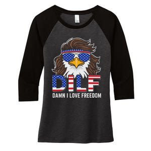 Damn I Love Freedom Eagle Funny Patriotic July 4th Women's Tri-Blend 3/4-Sleeve Raglan Shirt