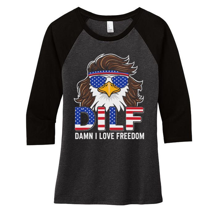 Damn I Love Freedom Eagle Funny Patriotic July 4th Women's Tri-Blend 3/4-Sleeve Raglan Shirt