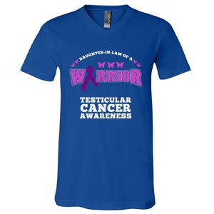 Daughter In Law Of A Warrior Testicular Cancer Awareness Cute Gift V-Neck T-Shirt