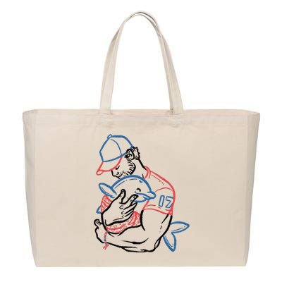 Dolphin I Love You Dad Cotton Canvas Jumbo Tote