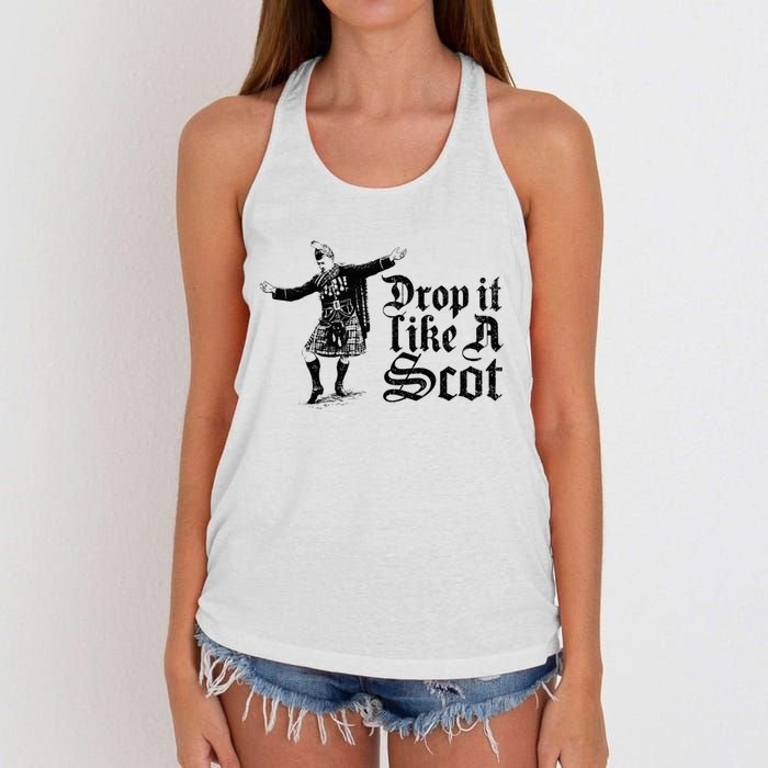 Drop It Like A Scot Funny Scottish Dance Funny Meme Women's Knotted Racerback Tank