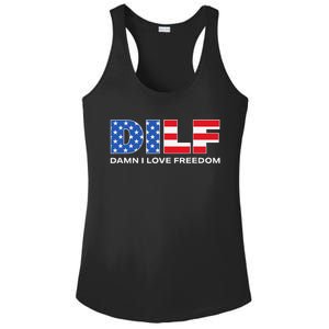 Damn I Love Freedom Dilf Funny Patriotic Dad Father's Day Ladies PosiCharge Competitor Racerback Tank