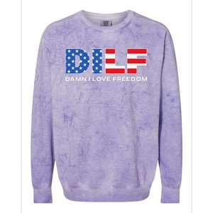 Damn I Love Freedom Dilf Funny Patriotic Dad Father's Day Colorblast Crewneck Sweatshirt