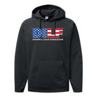 Damn I Love Freedom Dilf Funny Patriotic Dad Father's Day Performance Fleece Hoodie