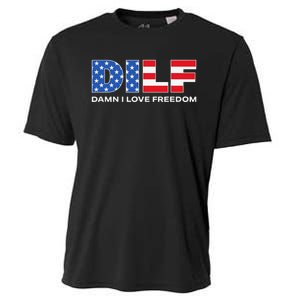 Damn I Love Freedom Dilf Funny Patriotic Dad Father's Day Cooling Performance Crew T-Shirt