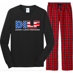 Damn I Love Freedom Dilf Funny Patriotic Dad Father's Day Long Sleeve Pajama Set