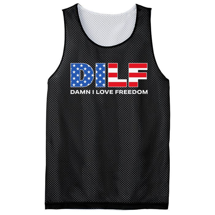 Damn I Love Freedom Dilf Funny Patriotic Dad Father's Day Mesh Reversible Basketball Jersey Tank