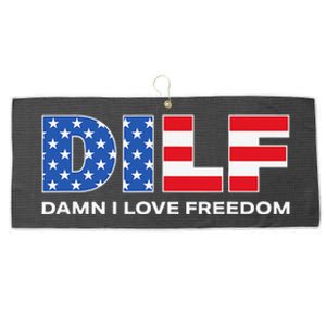 Damn I Love Freedom Dilf Funny Patriotic Dad Father's Day Large Microfiber Waffle Golf Towel