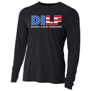 Damn I Love Freedom Dilf Funny Patriotic Dad Father's Day Cooling Performance Long Sleeve Crew