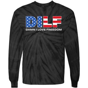 Damn I Love Freedom Dilf Funny Patriotic Dad Father's Day Tie-Dye Long Sleeve Shirt