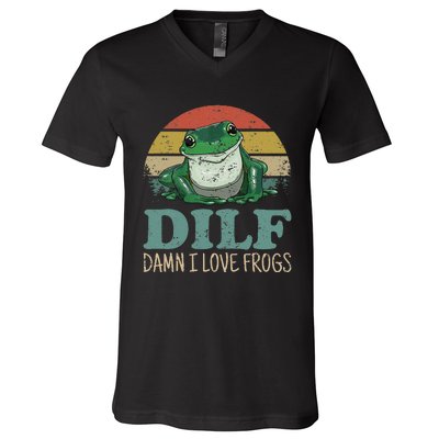 Dilfdamn I Love Frogs Funny Saying Frogamphibian Lovers V-Neck T-Shirt