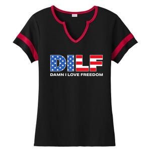 Damn I Love Freedom Dilf Funny Patriotic Dad Fathers Day Ladies Halftime Notch Neck Tee