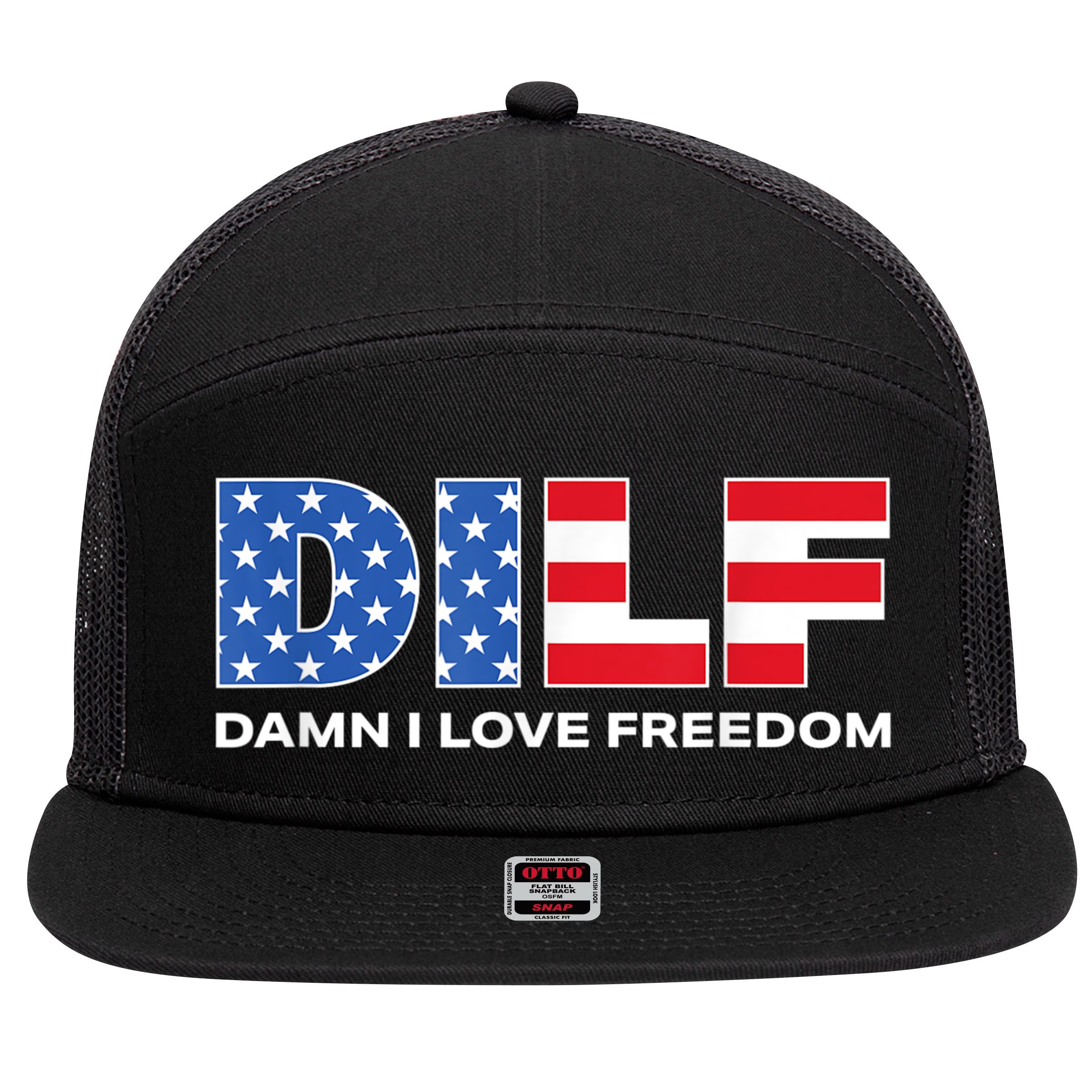 Damn I Love Freedom Dilf Funny Patriotic Dad Fathers Day 7 Panel Mesh Trucker Snapback Hat
