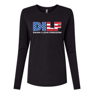 Damn I Love Freedom Dilf Funny Patriotic Dad Fathers Day Womens Cotton Relaxed Long Sleeve T-Shirt