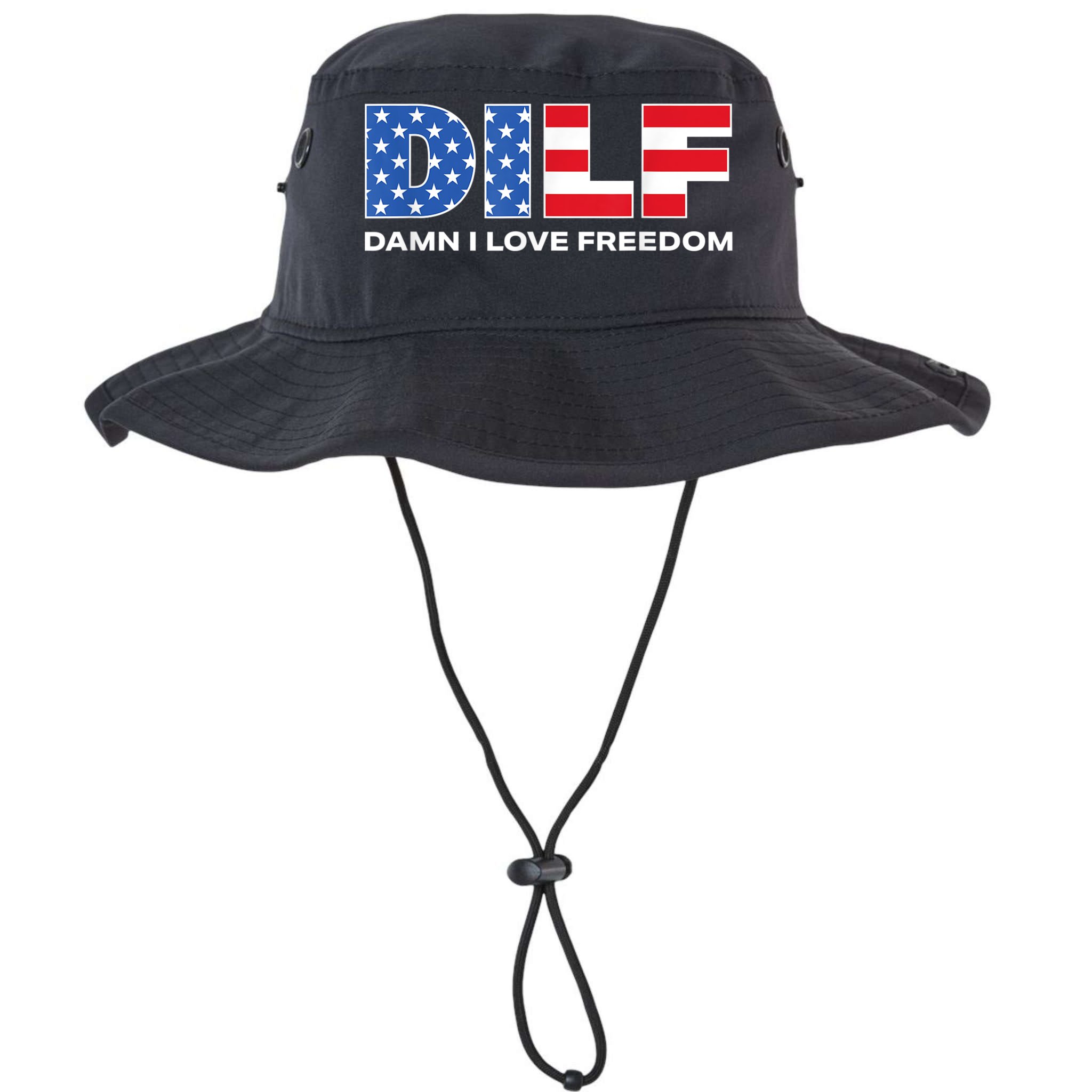 Damn I Love Freedom Dilf Funny Patriotic Dad Fathers Day Bucket Hat