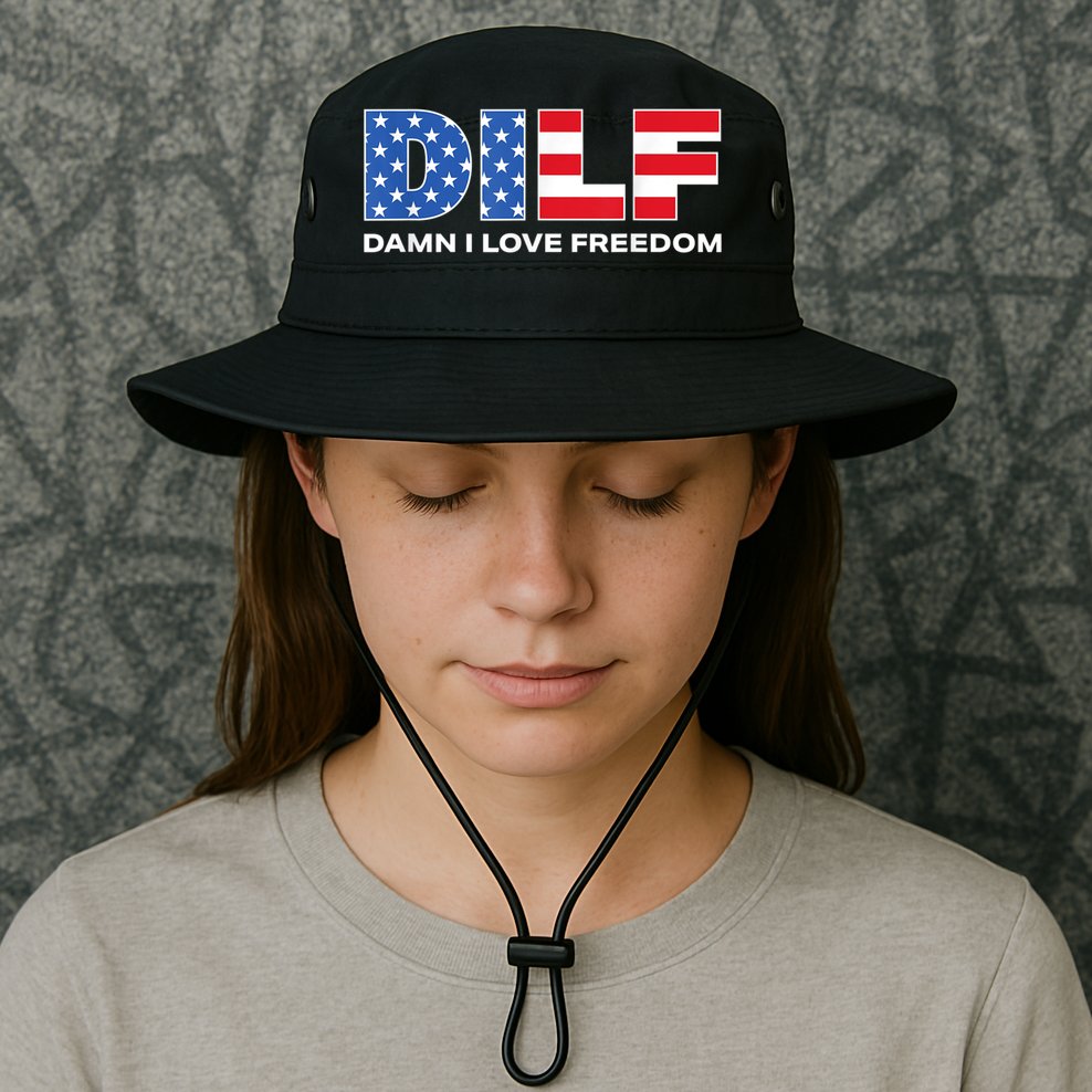 Damn I Love Freedom Dilf Funny Patriotic Dad Fathers Day Bucket Hat