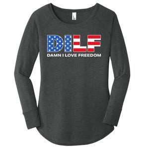 Damn I Love Freedom Dilf Funny Patriotic Dad Fathers Day Women's Perfect Tri Tunic Long Sleeve Shirt