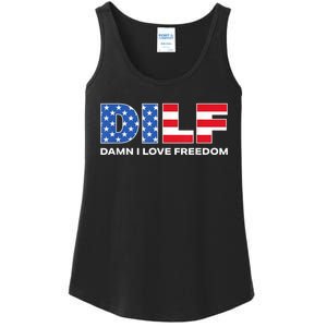 Damn I Love Freedom Dilf Funny Patriotic Dad Fathers Day Ladies Essential Tank