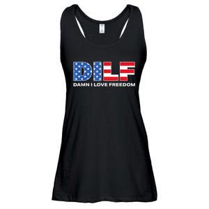 Damn I Love Freedom Dilf Funny Patriotic Dad Fathers Day Ladies Essential Flowy Tank