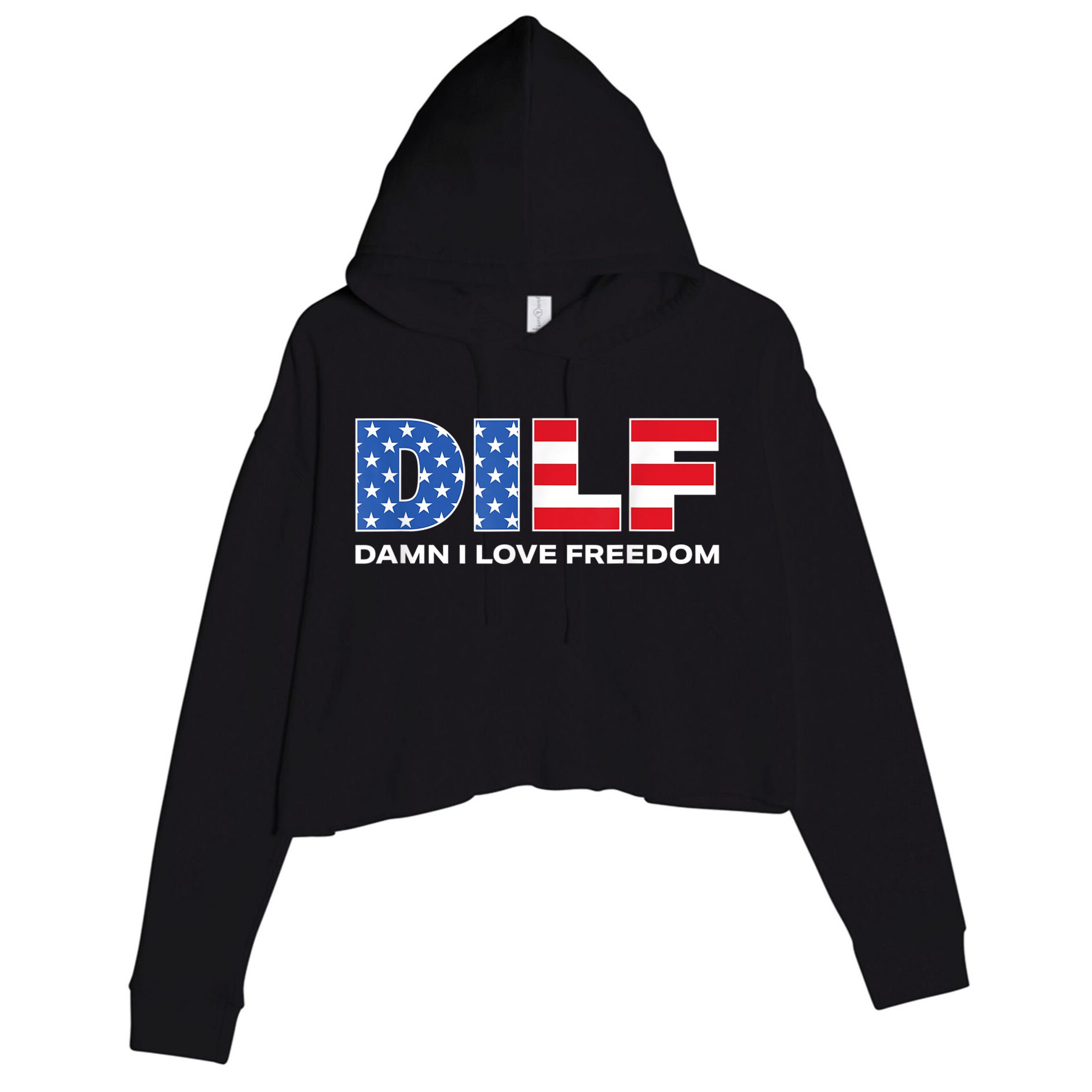 Damn I Love Freedom Dilf Funny Patriotic Dad Fathers Day Crop Fleece Hoodie