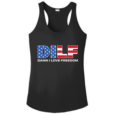 Damn I Love Freedom Dilf Funny Patriotic Dad Fathers Day Ladies PosiCharge Competitor Racerback Tank