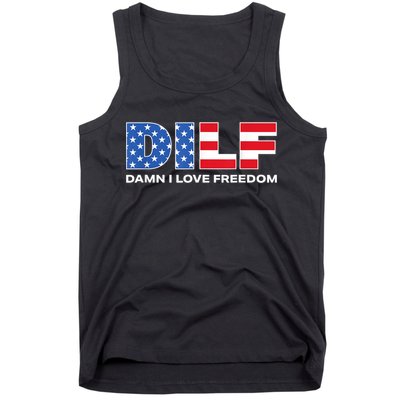 Damn I Love Freedom Dilf Funny Patriotic Dad Fathers Day Tank Top
