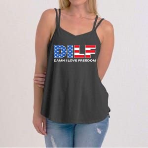 Damn I Love Freedom Dilf Funny Patriotic Dad Fathers Day Women's Strappy Tank