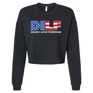 Damn I Love Freedom Dilf Funny Patriotic Dad Fathers Day Cropped Pullover Crew