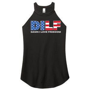 Damn I Love Freedom Dilf Funny Patriotic Dad Fathers Day Women's Perfect Tri Rocker Tank