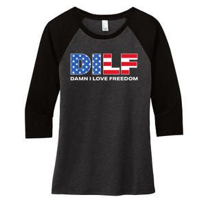 Damn I Love Freedom Dilf Funny Patriotic Dad Fathers Day Women's Tri-Blend 3/4-Sleeve Raglan Shirt