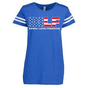 Damn I Love Freedom Dilf Funny Patriotic Dad Fathers Day Enza Ladies Jersey Football T-Shirt