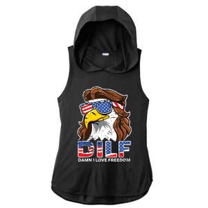 Damn I Love Freedom Eagle Funny Patriotic July 4th Ladies PosiCharge Tri-Blend Wicking Draft Hoodie Tank