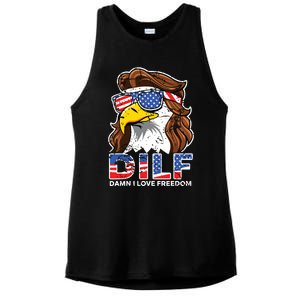 Damn I Love Freedom Eagle Funny Patriotic July 4th Ladies PosiCharge Tri-Blend Wicking Tank