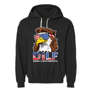 Damn I Love Freedom Eagle Funny Patriotic July 4th Garment-Dyed Fleece Hoodie