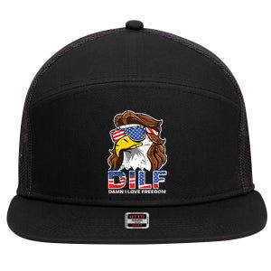 Damn I Love Freedom Eagle Funny Patriotic July 4th 7 Panel Mesh Trucker Snapback Hat