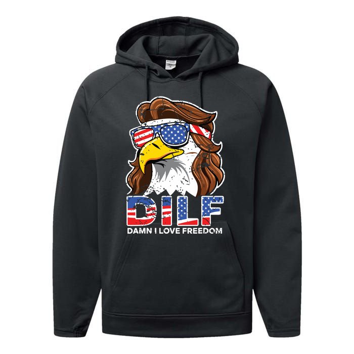 Damn I Love Freedom Eagle Funny Patriotic July 4th Performance Fleece Hoodie