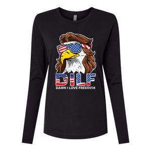 Damn I Love Freedom Eagle Funny Patriotic July 4th Womens Cotton Relaxed Long Sleeve T-Shirt