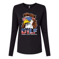 Damn I Love Freedom Eagle Funny Patriotic July 4th Womens Cotton Relaxed Long Sleeve T-Shirt